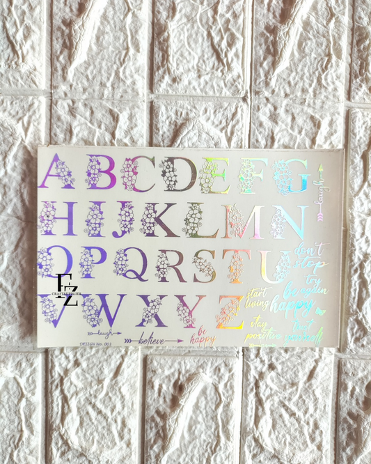 Alphabet Holographic Embossed sticker sheet A5