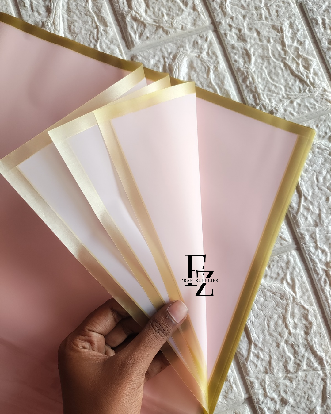 Pink with Gold Border Bouquet Wrapping Sheet - 5 Sheets