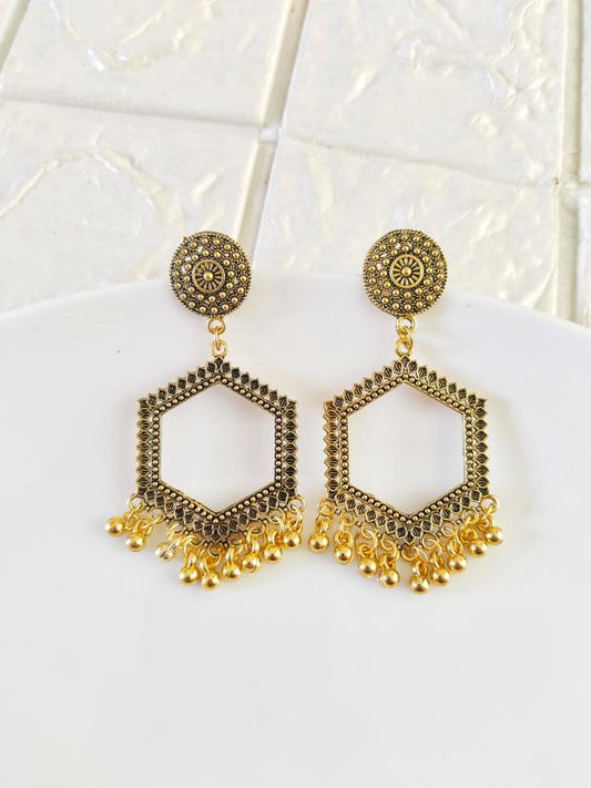 Gold Hexagon Jhumka Base - 1 Pair