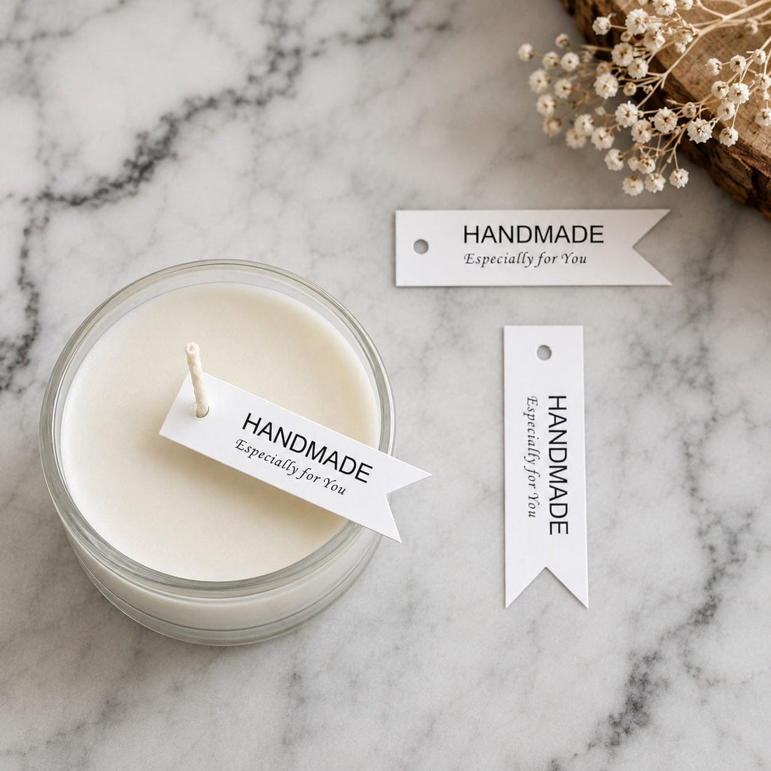 Handmade - Especially for you White Ribbon Tag for Candles - Small