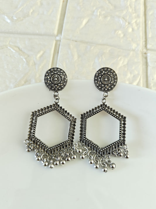 Silver Hexagon Jhumka Base - 1 Pair