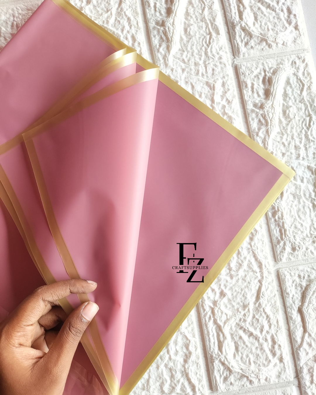 Peach with Gold Border Bouquet Wrapping Sheet - 5 Sheets