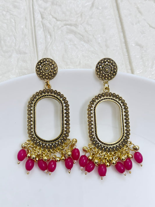 Oval Gold Fuchsia Beaded Jhumka Base