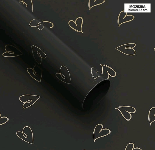 Heart Black Bouquet Wrapping Sheet - 5 Sheets