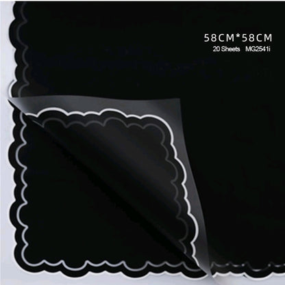 Black with White Border Bouquet Wrapping Sheet - 5 Sheets