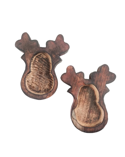 Christmas Reindeer Wooden Bowl for Candle - Big