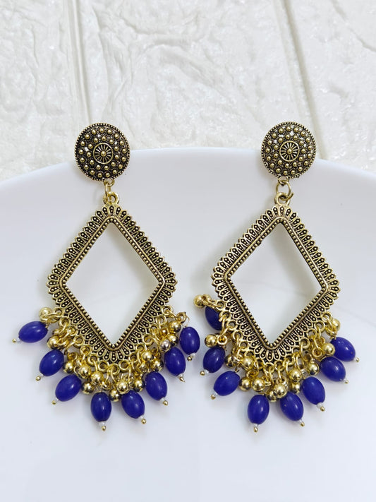 Gold Rhombus Blue Beaded Jhumka Base