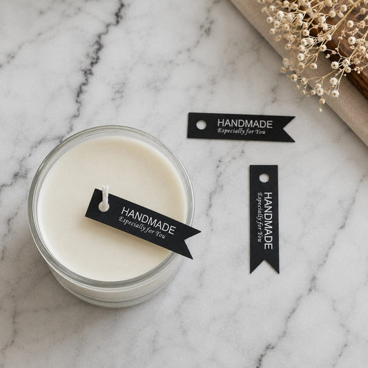 Handmade - Especially for you Black Ribbon Tag for Candles - Small