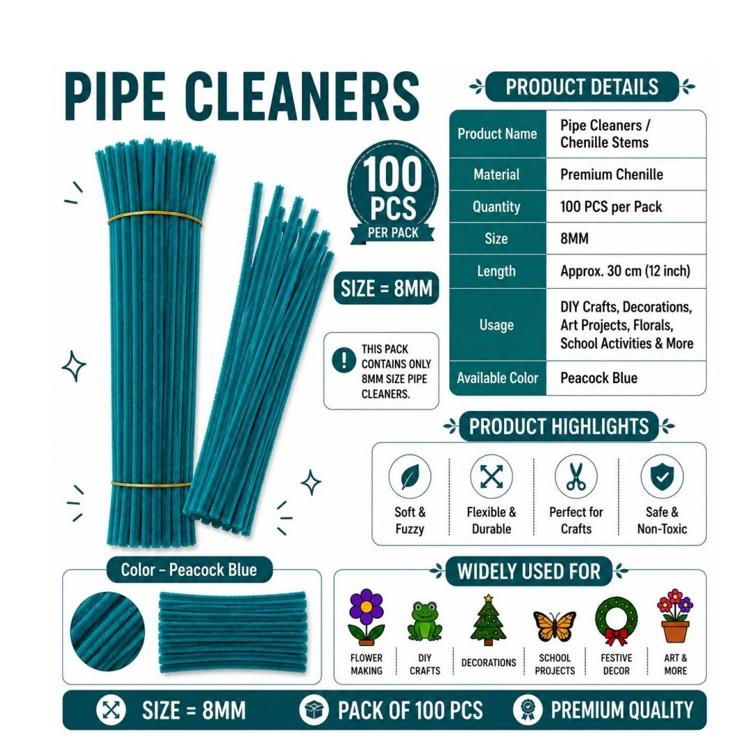 Pipe Cleaner 8MM - Peacock Blue