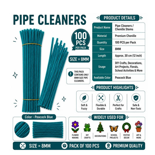 Pipe Cleaner 8MM - Peacock Blue