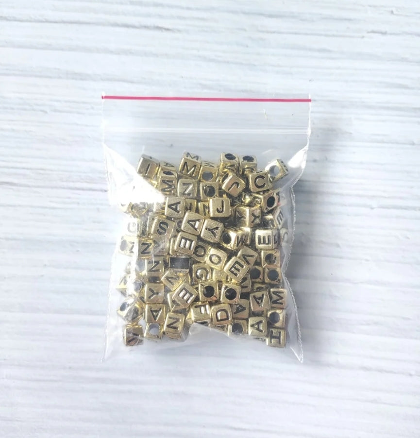 Square Gold Alphabet Beads - 20g