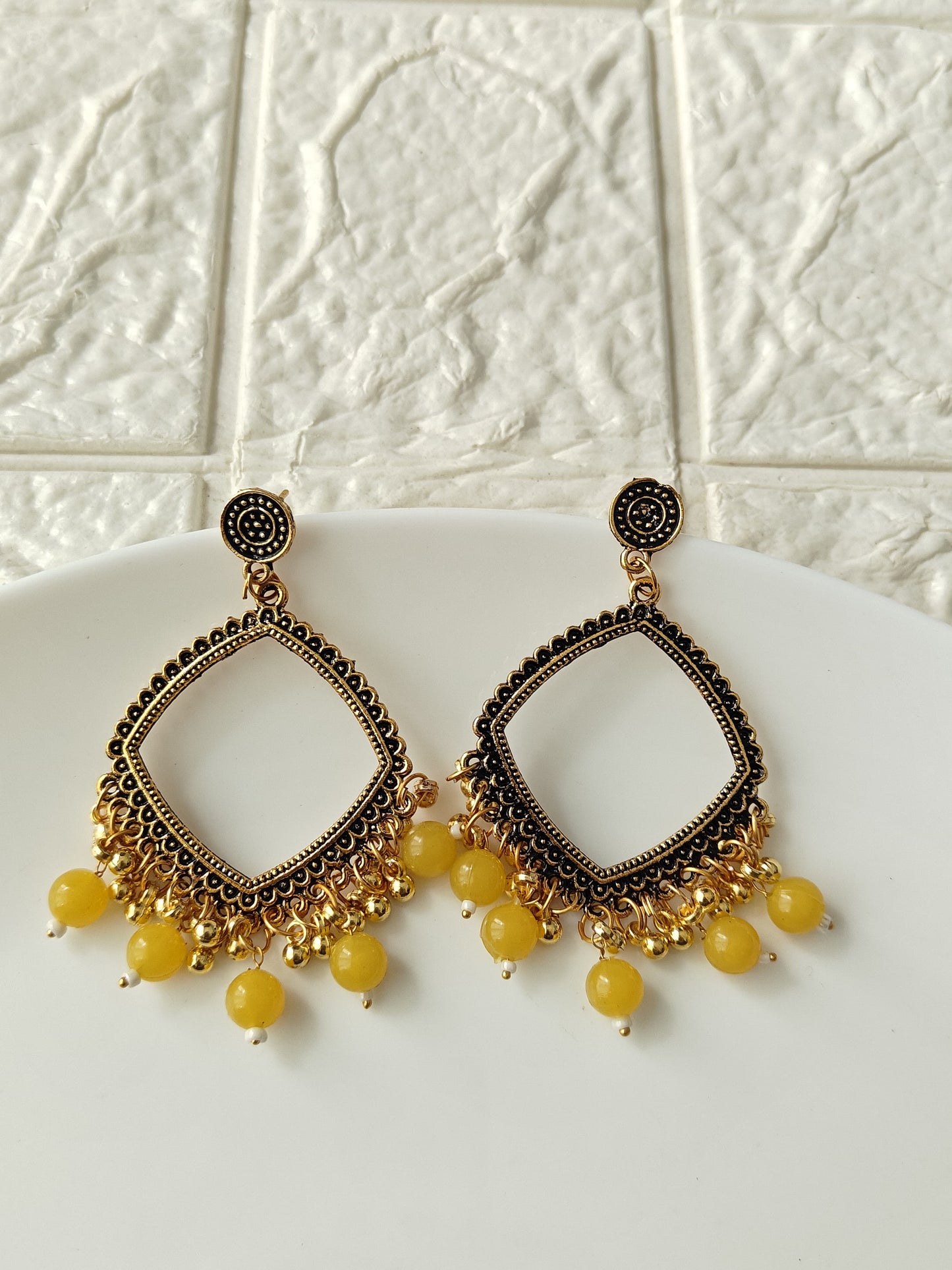 Square Gold Yellow Beaded Jhumka Base