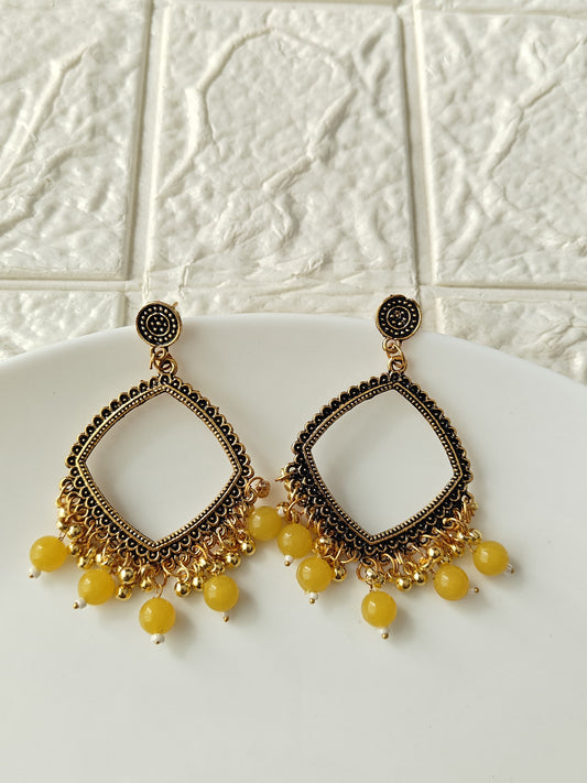 Square Gold Yellow Beaded Jhumka Base