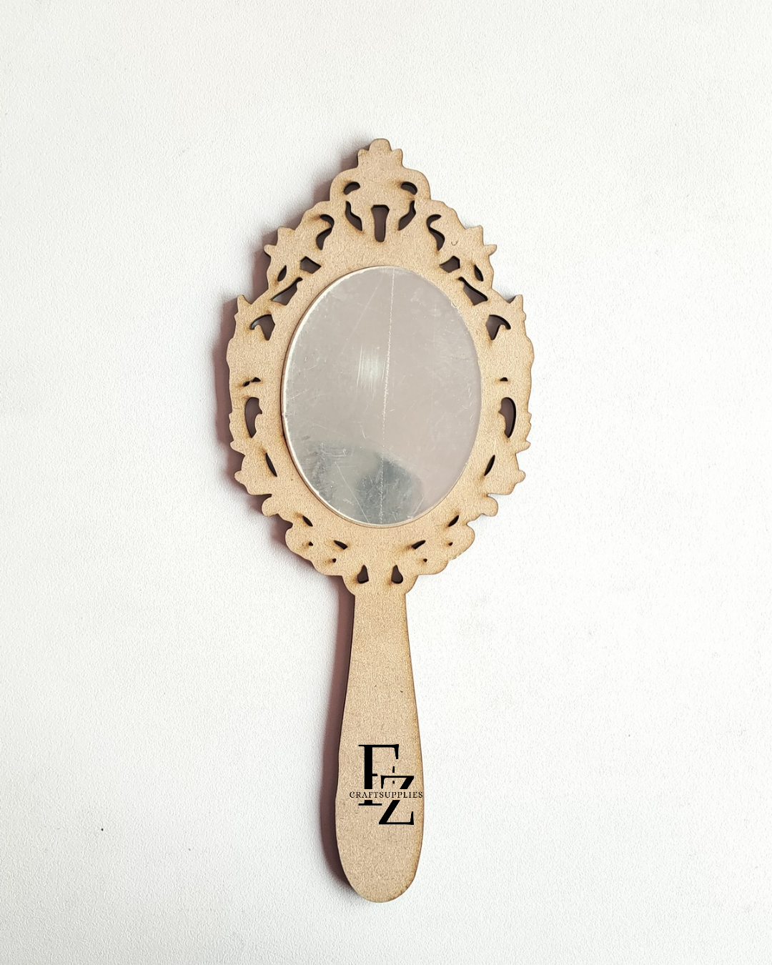 Decorative Oval Hand Mirror Mdf with Silver Acrylic