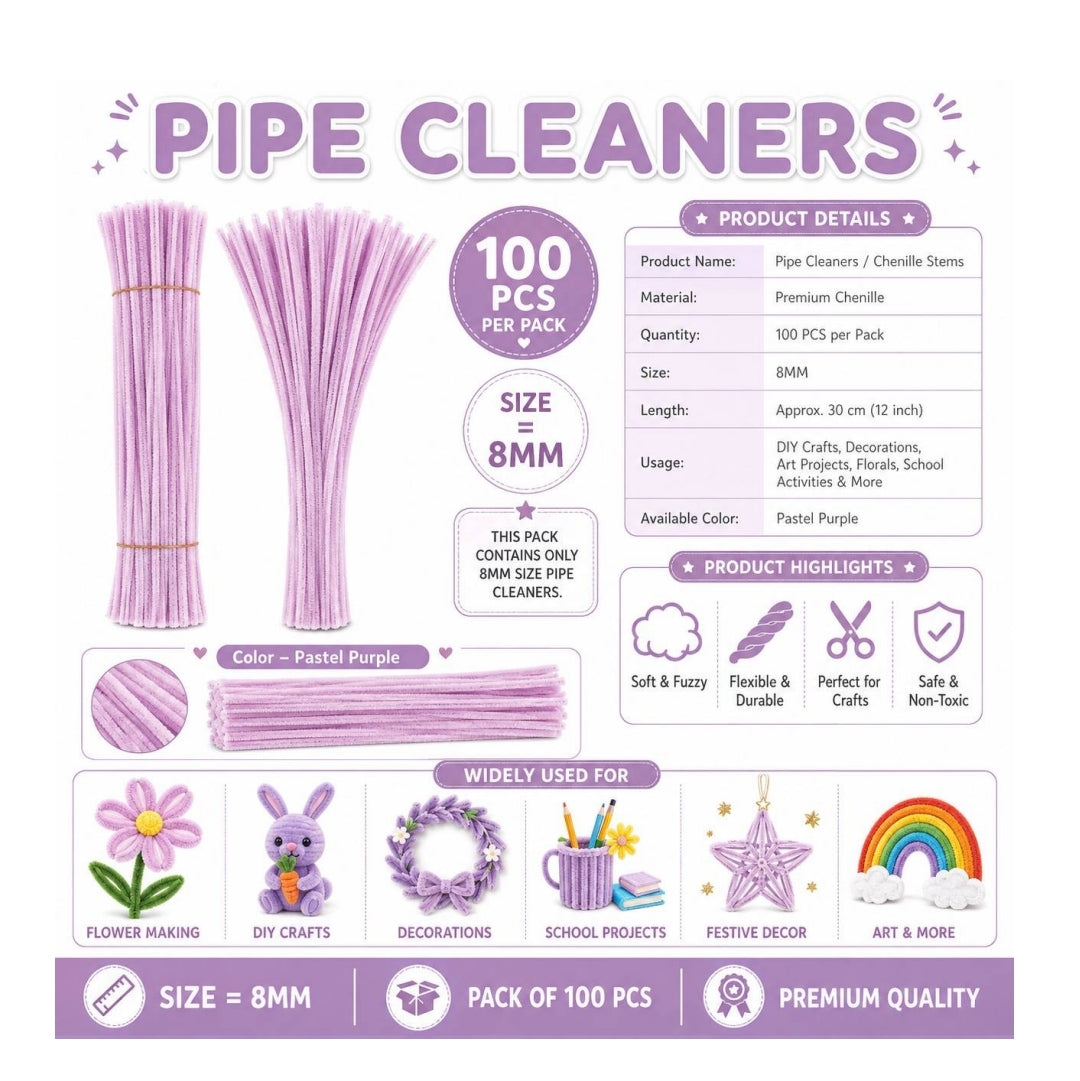 Pipe Cleaner 8MM - Pastel Purple