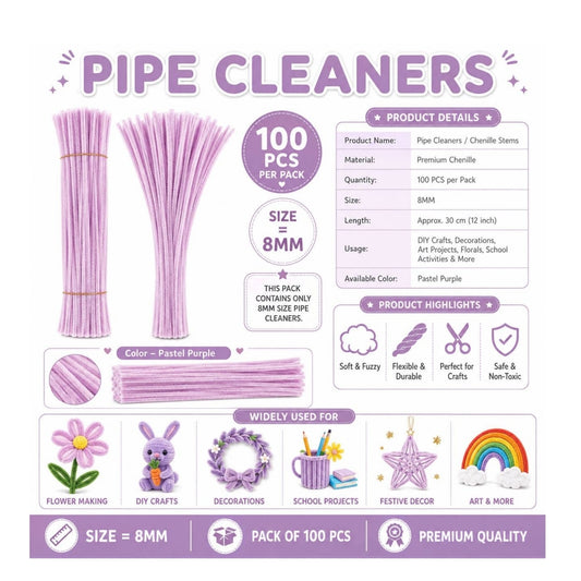 Pipe Cleaner 8MM - Pastel Purple