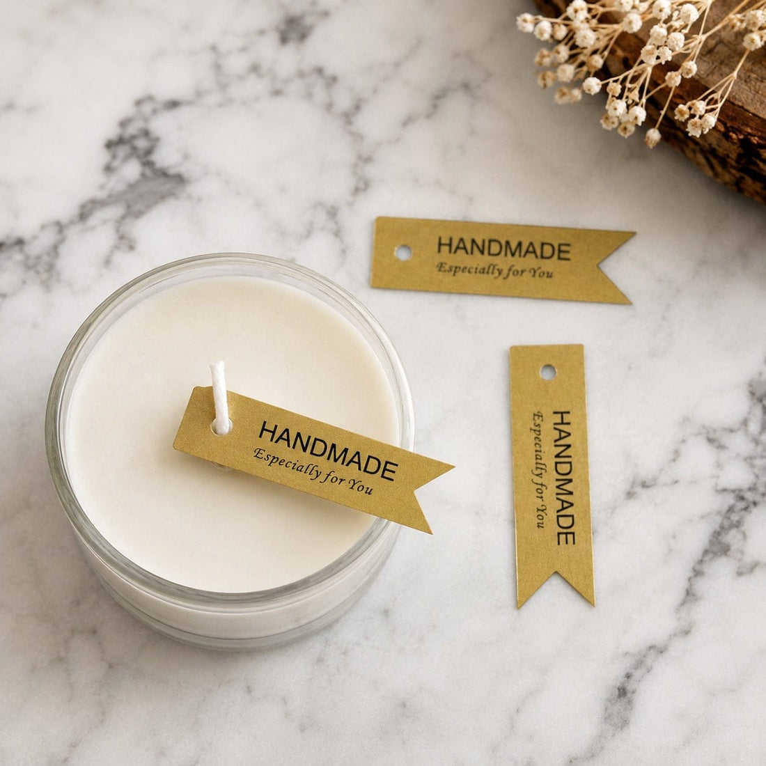 Handmade - Especially for you Gold Ribbon Tag for Candles